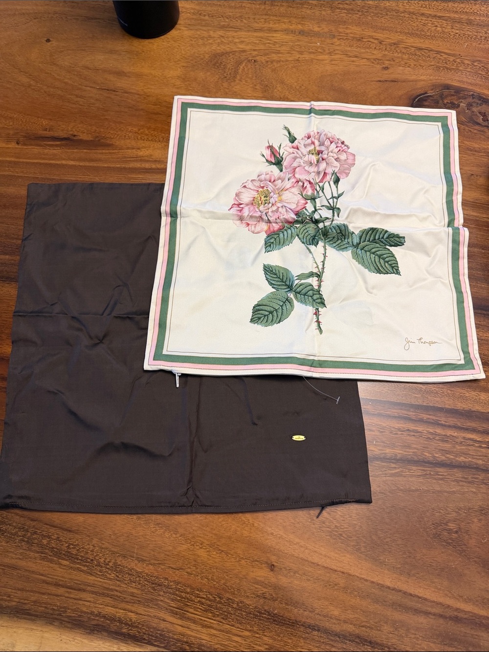 Jim Thompson Floral Cream & Brown 12x12 satin pillow case